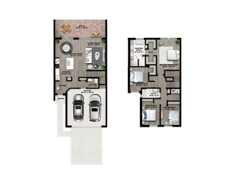 Floor plan for 4 beds, 2.5 baths, 1822 sqft